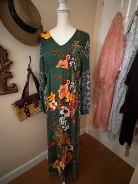 Philosophy Green Floral V-Neck Maxi Dress